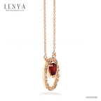 LENYA สร้อยคอเงินแท้ 925 ชุบ Pink Gold หวานใส ดีไซน์รูปหัวใจในวงล้อแห่งรัก เลอค่าด้วยการประดับโกเมน (Garnet) และ ไวท์ โทแพซ (White Topaz) เสริมโชคด้านความรักและมิตรภาพเป็นพิเศษ