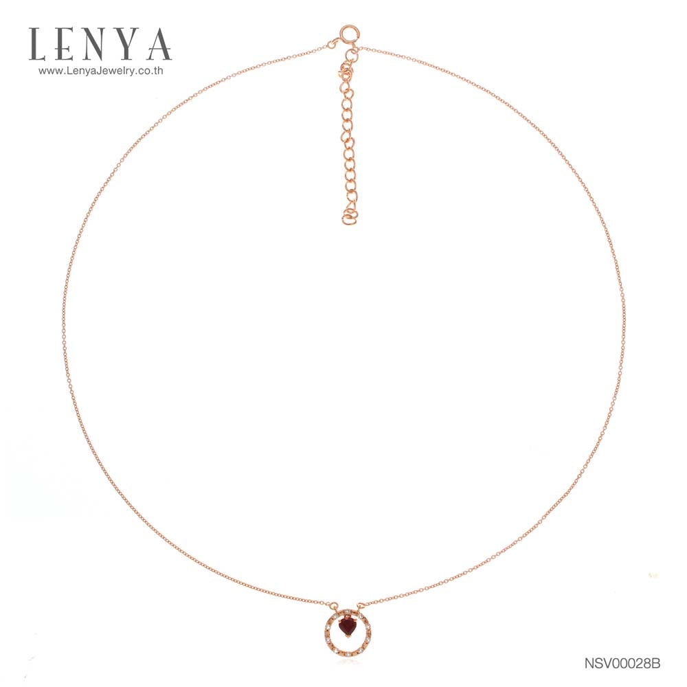 LENYA สร้อยคอเงินแท้ 925 ชุบ Pink Gold หวานใส ดีไซน์รูปหัวใจในวงล้อแห่งรัก เลอค่าด้วยการประดับโกเมน (Garnet) และ ไวท์ โทแพซ (White Topaz) เสริมโชคด้านความรักและมิตรภาพเป็นพิเศษ