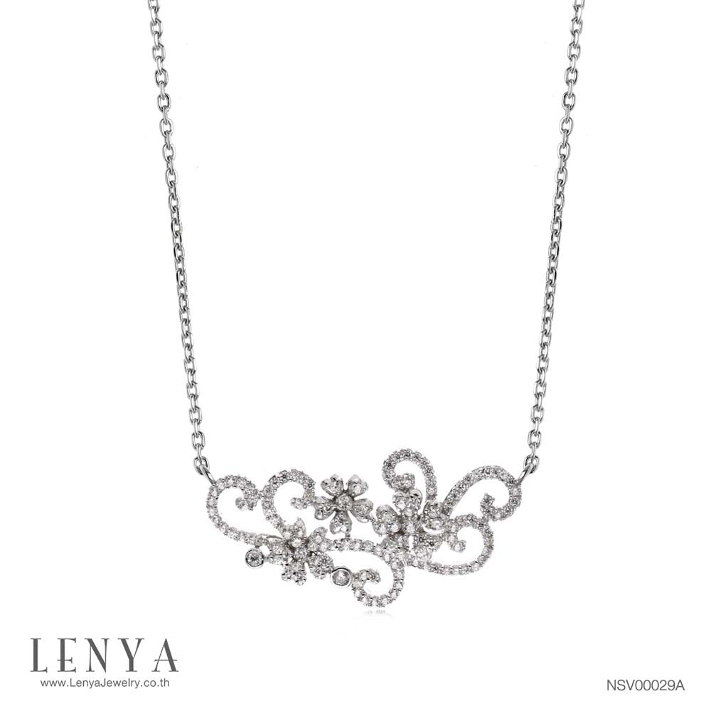 LENYA สร้อยคอ CZ DiamondLike ดีไซน์ดอกไม้และใบไม้ ตัวเรือนเงินแท้925 ชุบทองคำขาว