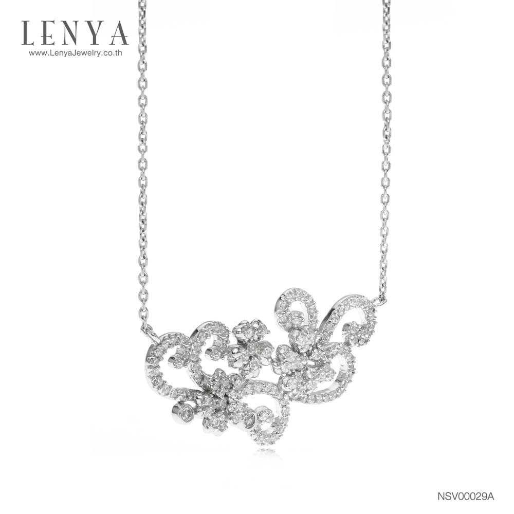 LENYA สร้อยคอ CZ DiamondLike ดีไซน์ดอกไม้และใบไม้ ตัวเรือนเงินแท้925 ชุบทองคำขาว