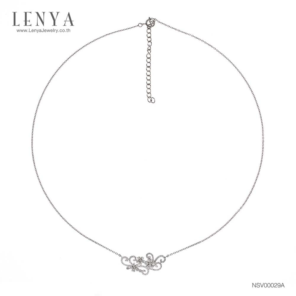 LENYA สร้อยคอ CZ DiamondLike ดีไซน์ดอกไม้และใบไม้ ตัวเรือนเงินแท้925 ชุบทองคำขาว