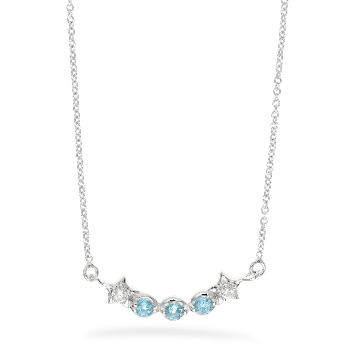 LENYA สร้อยคอเงินแท้ 925 ประดับพลอยสีฟ้า บลูโทแพซ (Blue Topaz ) และสีขาว ไวท์โทแพซ ( White Topaz) ชุบทองขาวดีไซน์สุดเก๋ ในลุคสาวหวานน่ารัก เพิ่มเสน่ห์ดึงดูดในตัวคุณ