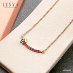LENYA สร้อยคอเงินแท้ 925 ประดับพลอยสีแดง ทับทิม (Ruby ) และสีขาว ไวท์โทแพซ (white Topaz) ชุบพิ้ง โกลด์ ดีไซน์เรียบเก๋ ในลุคน่ารักๆ สไตล์เกาหลี ญี่ปุ่น