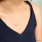 LENYA สร้อยคอเงินแท้ 925 ประดับพลอยสีแดง ทับทิม (Ruby ) และสีขาว ไวท์โทแพซ (white Topaz) ชุบพิ้ง โกลด์ ดีไซน์เรียบเก๋ ในลุคน่ารักๆ สไตล์เกาหลี ญี่ปุ่น