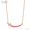 LENYA สร้อยคอเงินแท้ 925 ประดับพลอยสีแดง ทับทิม (Ruby ) และสีขาว ไวท์โทแพซ (white Topaz) ชุบพิ้ง โกลด์ ดีไซน์เรียบเก๋ ในลุคน่ารักๆ สไตล์เกาหลี ญี่ปุ่น