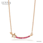 LENYA สร้อยคอเงินแท้ 925 ประดับพลอยสีแดง ทับทิม (Ruby ) และสีขาว ไวท์โทแพซ (white Topaz) ชุบพิ้ง โกลด์ ดีไซน์เรียบเก๋ ในลุคน่ารักๆ สไตล์เกาหลี ญี่ปุ่น