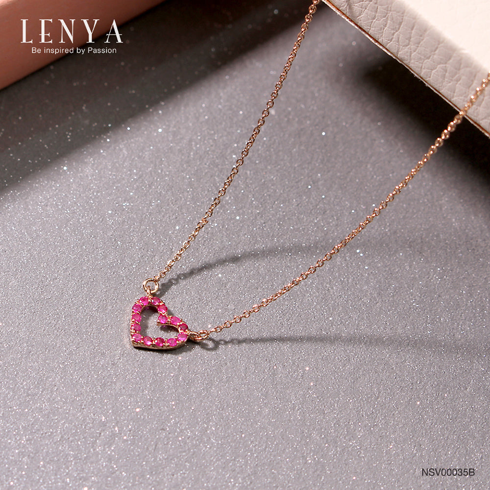 LENYA สร้อยคอเงินแท้ 925 ชุปพิงค์โกลด์ (Pink Gold) ประดับด้วยพลอยสีแดงทับทิม ดีไซน์เล็กๆ สไตล์เกาหลี ญี่ปุ่น น่ารักชวนหลงใหล