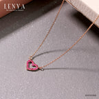 LENYA สร้อยคอเงินแท้ 925 ชุปพิงค์โกลด์ (Pink Gold) ประดับด้วยพลอยสีแดงทับทิม ดีไซน์เล็กๆ สไตล์เกาหลี ญี่ปุ่น น่ารักชวนหลงใหล
