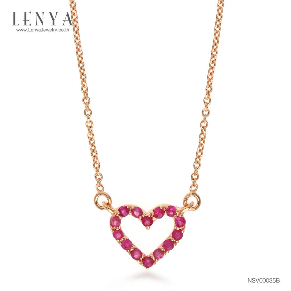 LENYA สร้อยคอเงินแท้ 925 ชุปพิงค์โกลด์ (Pink Gold) ประดับด้วยพลอยสีแดงทับทิม ดีไซน์เล็กๆ สไตล์เกาหลี ญี่ปุ่น น่ารักชวนหลงใหล