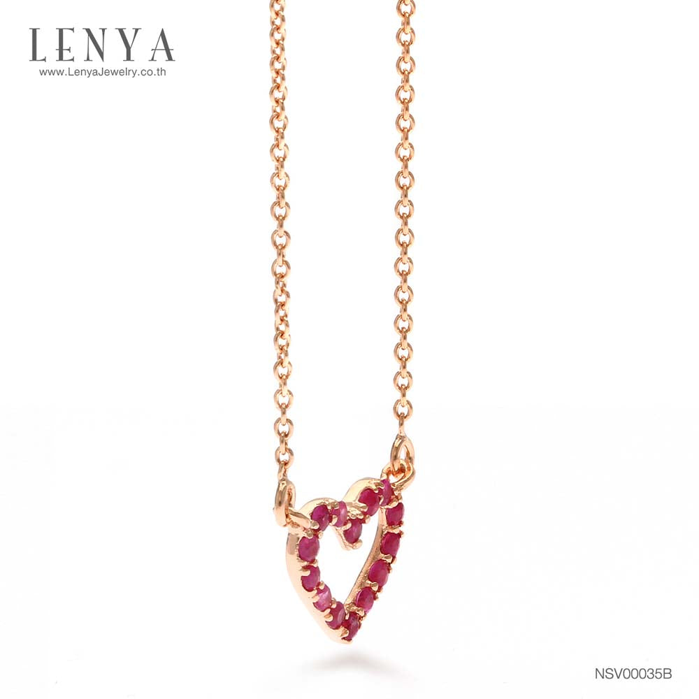 LENYA สร้อยคอเงินแท้ 925 ชุปพิงค์โกลด์ (Pink Gold) ประดับด้วยพลอยสีแดงทับทิม ดีไซน์เล็กๆ สไตล์เกาหลี ญี่ปุ่น น่ารักชวนหลงใหล