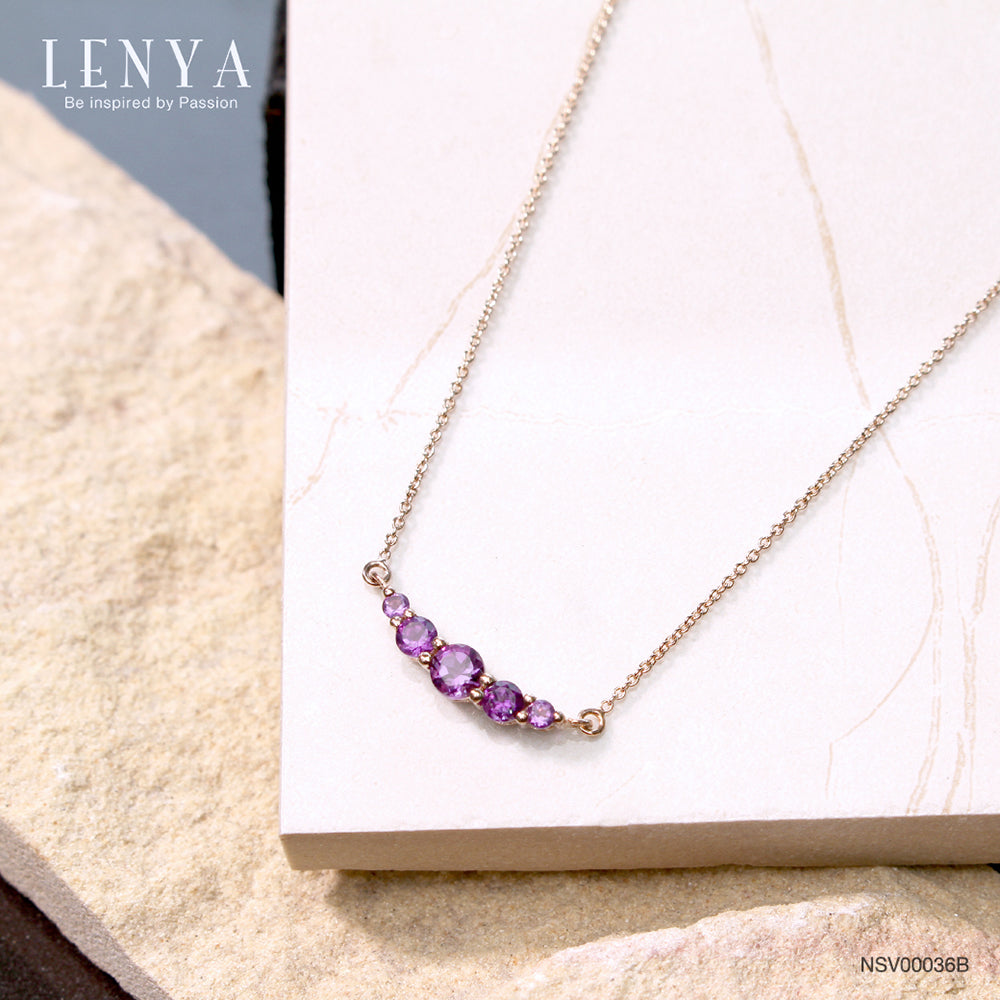 LENYA สร้อยคอเงินแท้ 925 ประดับพลอยสีม่วง อเมทิสต์ (Amethyst ) ชุบพิ้ง โกลด์ ดีไซน์เรียบเก๋ ดูน่ารักๆ สไตล์เกาหลี ญี่ปุ่น