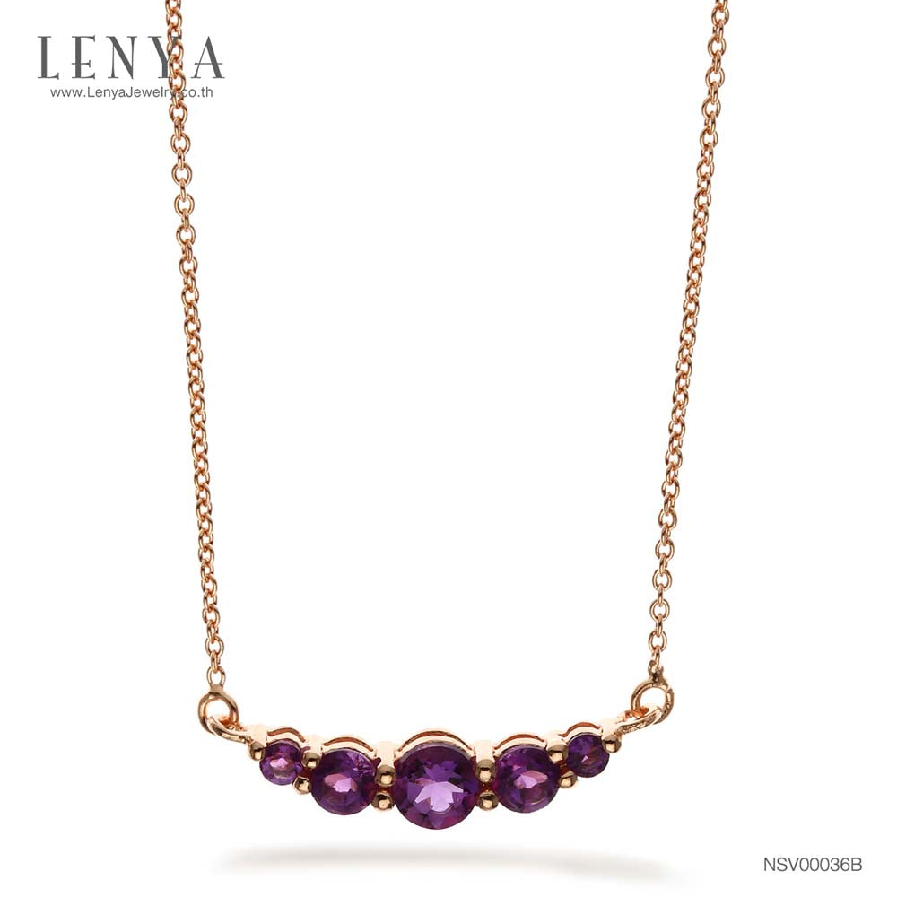 LENYA สร้อยคอเงินแท้ 925 ประดับพลอยสีม่วง อเมทิสต์ (Amethyst ) ชุบพิ้ง โกลด์ ดีไซน์เรียบเก๋ ดูน่ารักๆ สไตล์เกาหลี ญี่ปุ่น