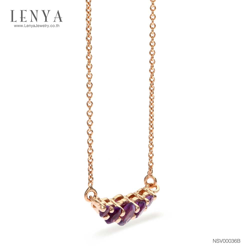 LENYA สร้อยคอเงินแท้ 925 ประดับพลอยสีม่วง อเมทิสต์ (Amethyst ) ชุบพิ้ง โกลด์ ดีไซน์เรียบเก๋ ดูน่ารักๆ สไตล์เกาหลี ญี่ปุ่น