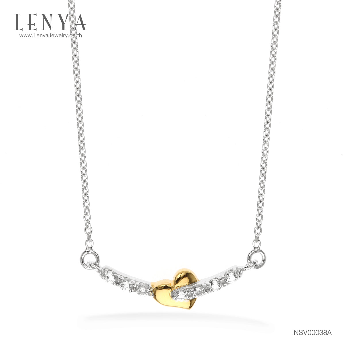 LENYA สร้อยคอเงินแท้ 925 ชุป2สี ตัวเรือนทองคำขาว (White Gold) ดีไซน์โดดเด่นด้วยรูปหัวใจขัดเงาชุปด้วยทอง (Yellow Gold) สื่อความหมายในรัก ประดับด้วยพลอยสีขาวไวโทแพซ White Topaz รักที่ต้องการครอบครอง