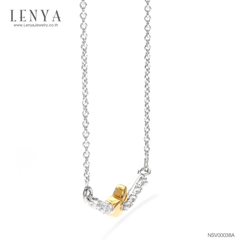 LENYA สร้อยคอเงินแท้ 925 ชุป2สี ตัวเรือนทองคำขาว (White Gold) ดีไซน์โดดเด่นด้วยรูปหัวใจขัดเงาชุปด้วยทอง (Yellow Gold) สื่อความหมายในรัก ประดับด้วยพลอยสีขาวไวโทแพซ White Topaz รักที่ต้องการครอบครอง