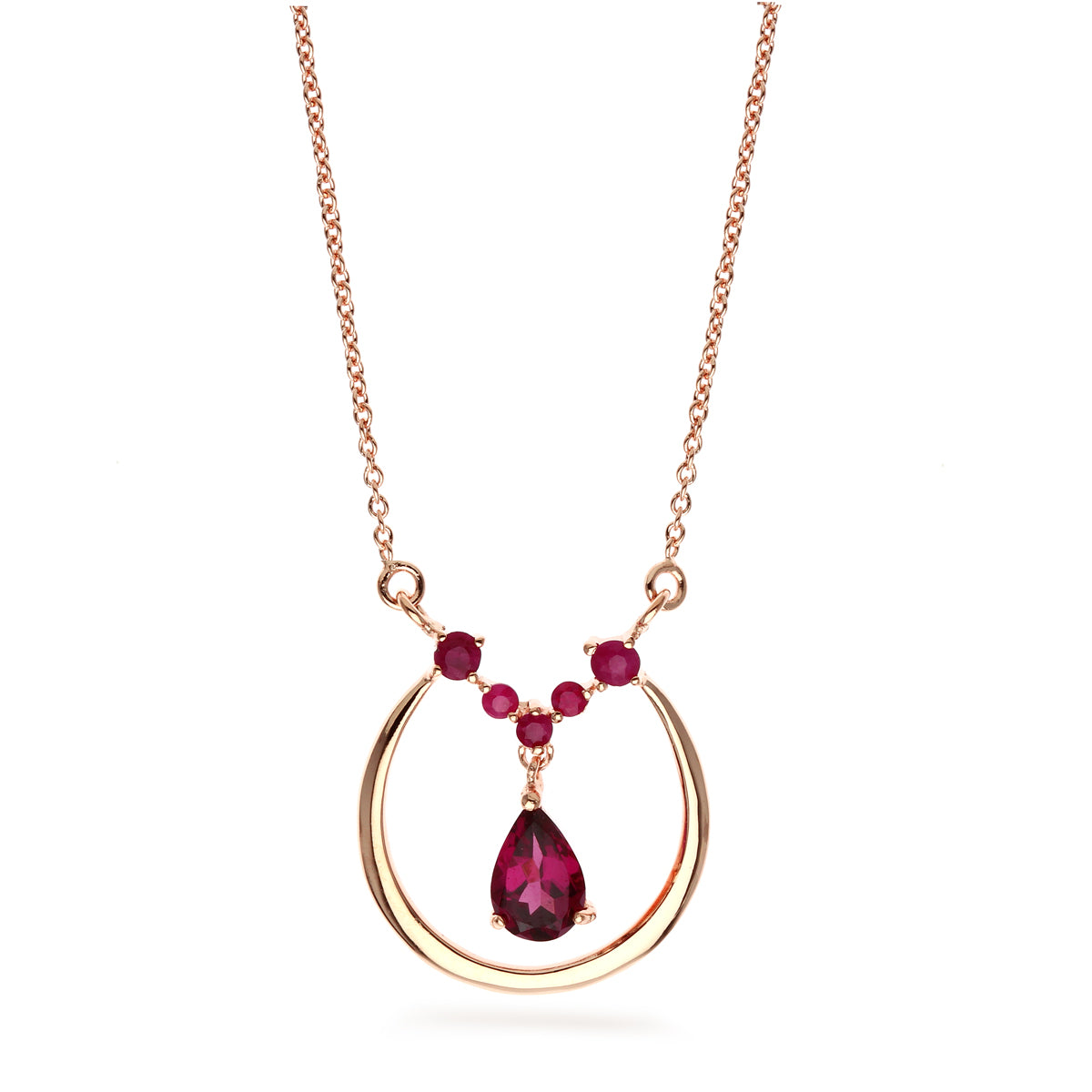 LENYA สร้อยคอเงินแท้ 925 ประดับพลอย ทรงหยดน้ำ โรโดไลท์(Rhodolite) และพลอยทับทิม (Ruby) ชุบพิ้ง โกลด์ สวยสง่า เพิ่มเสน่ห์ดึงดูดในตัวคุณ