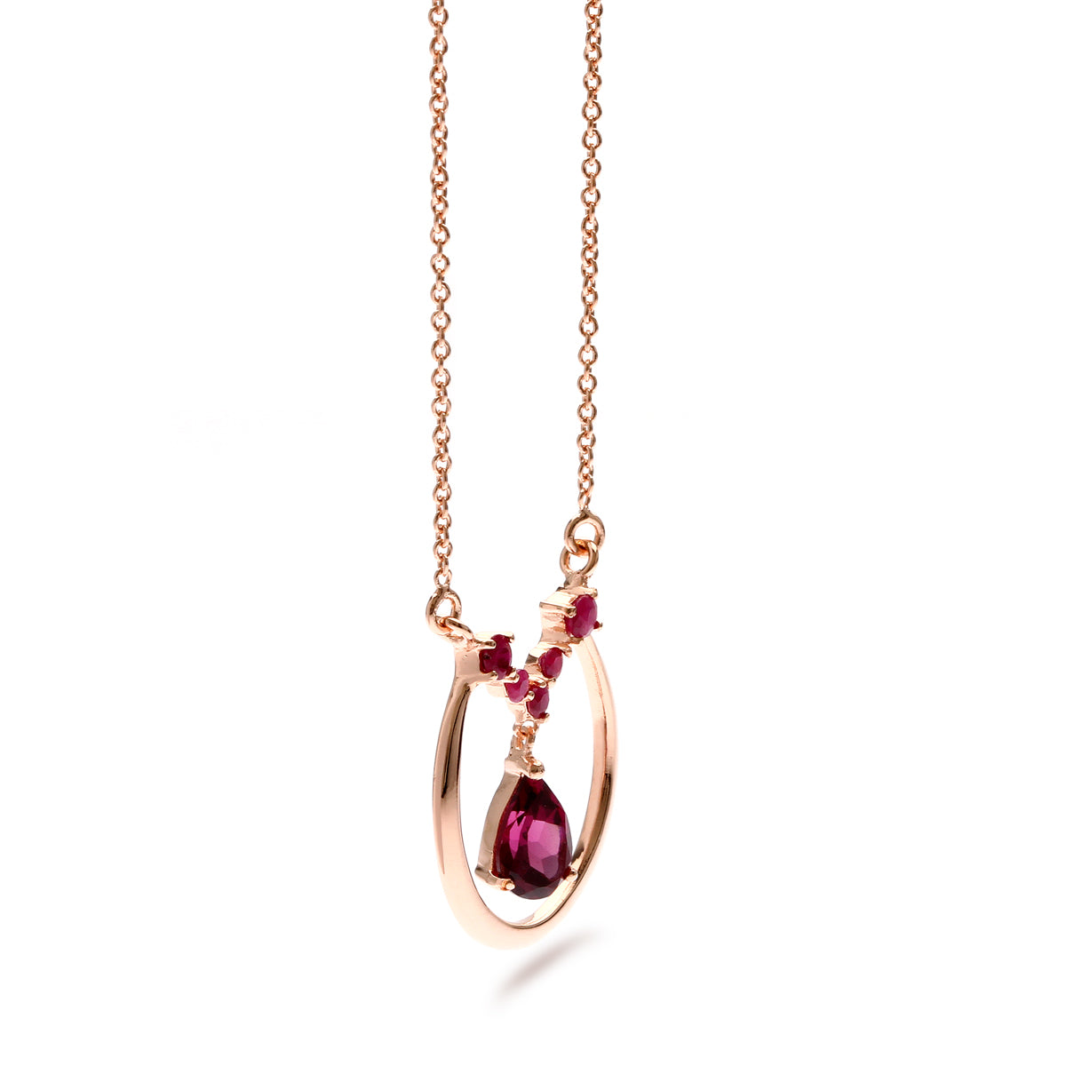 LENYA สร้อยคอเงินแท้ 925 ประดับพลอย ทรงหยดน้ำ โรโดไลท์(Rhodolite) และพลอยทับทิม (Ruby) ชุบพิ้ง โกลด์ สวยสง่า เพิ่มเสน่ห์ดึงดูดในตัวคุณ