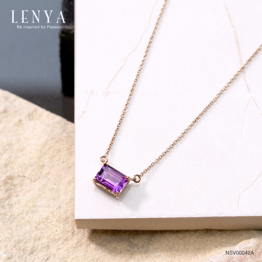 LENYA สร้อยคอเงินแท้ 925 ชุบพิ้งโกลด์ ประดับอัญมณีสีม่วง อเมทิสต์ (Amethyst) ดีไซน์สี่เหลี่ยมผืนผ้า ขนาดเหมาะเจาะ ช่วยขับให้ลำคอดูเรียวยาว สง่างามดั่งพญาหงส์ผู้งดงาม