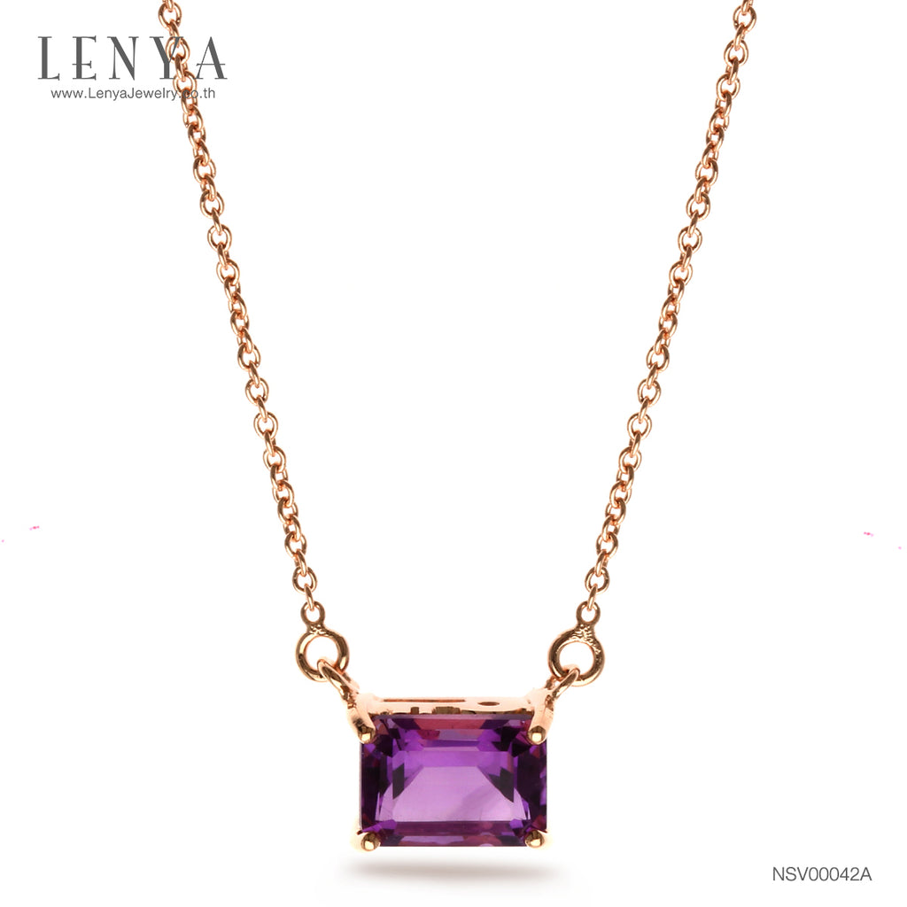 LENYA สร้อยคอเงินแท้ 925 ชุบพิ้งโกลด์ ประดับอัญมณีสีม่วง อเมทิสต์ (Amethyst) ดีไซน์สี่เหลี่ยมผืนผ้า ขนาดเหมาะเจาะ ช่วยขับให้ลำคอดูเรียวยาว สง่างามดั่งพญาหงส์ผู้งดงาม