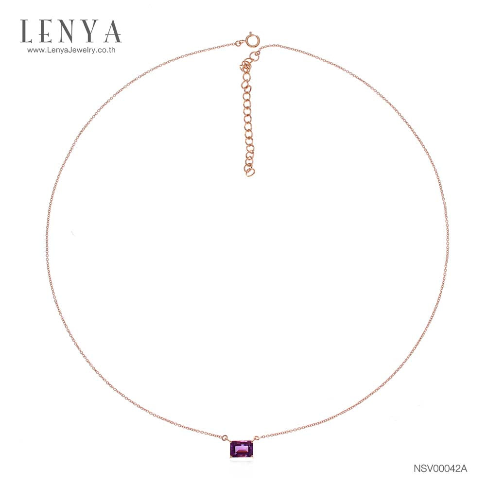 LENYA สร้อยคอเงินแท้ 925 ชุบพิ้งโกลด์ ประดับอัญมณีสีม่วง อเมทิสต์ (Amethyst) ดีไซน์สี่เหลี่ยมผืนผ้า ขนาดเหมาะเจาะ ช่วยขับให้ลำคอดูเรียวยาว สง่างามดั่งพญาหงส์ผู้งดงาม