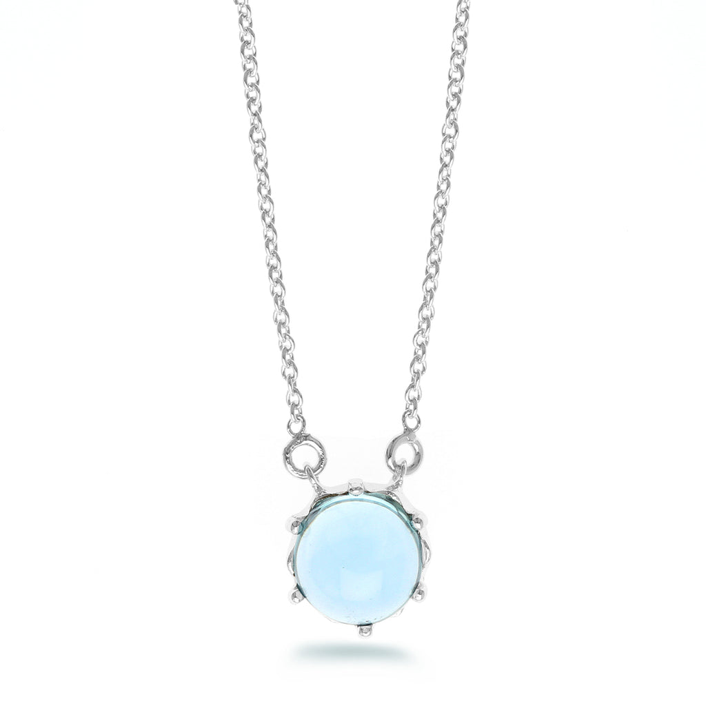 LENYA สร้อยคอประดับด้วยพลอยสีฟ้าบลูโทแพซ (Blue Topaz) สว่าง สดใส เรียบๆดูโดดเด่น ตัวเรือนเงินแท้ 925 ชุปทองคำขาว (Rhodium)
