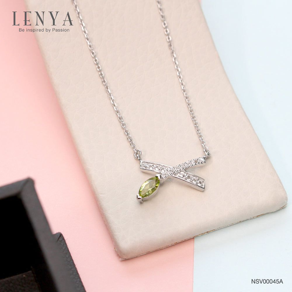 LENYA สร้อยคอตัวเรือนเงินแท้ 925 ชุบโรเดียม ประดับด้วย เพอริดอท  (Peridot)  ไวโทแพซ (White Topaz) ดีไซน์เล็กๆน่ารัก