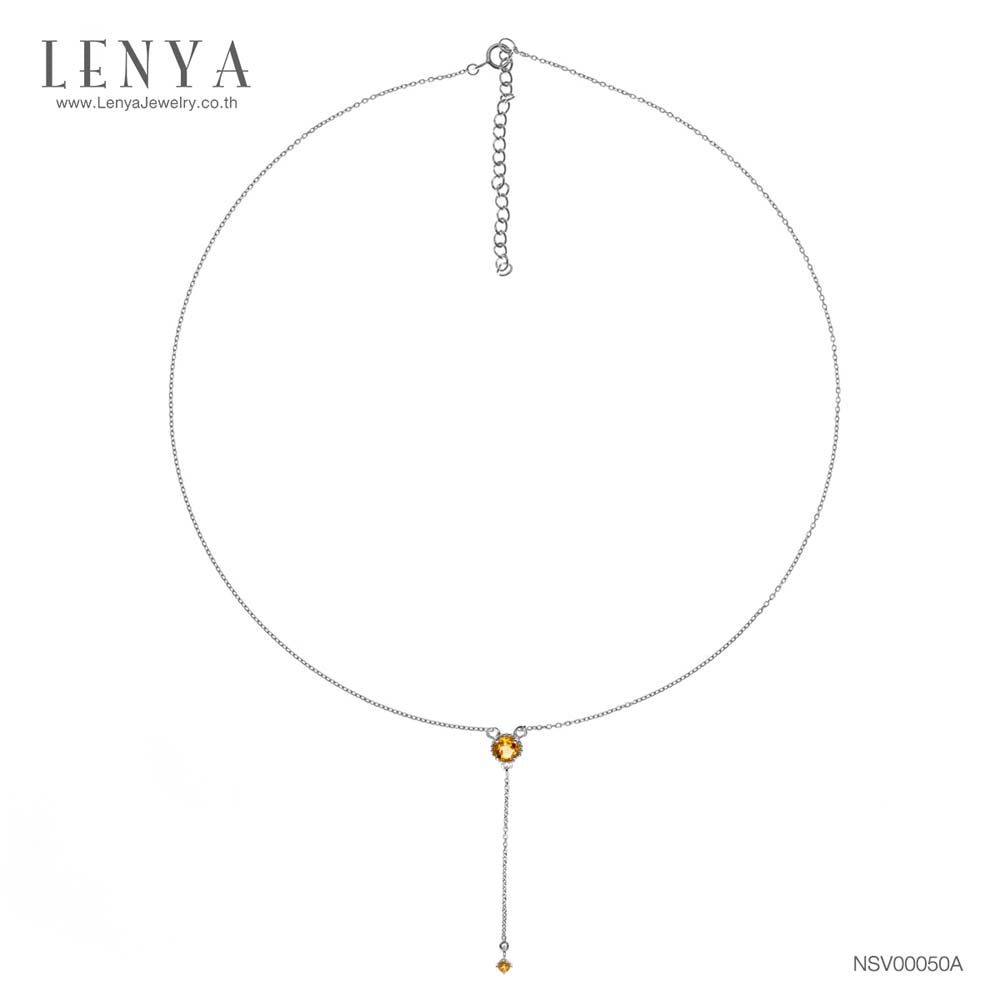 LENYA สร้อยคอเงินแท้ 925 ประดับพลอยสีเหลือง ซิทริน ( Citrine ) ชุบโรเดียม ดีไซน์เรียบหรู สไตล์เกาหลี ญี่ปุ่นเพิ่มเสน่ห์ความน่ารักสดใส ในตัวคุณ