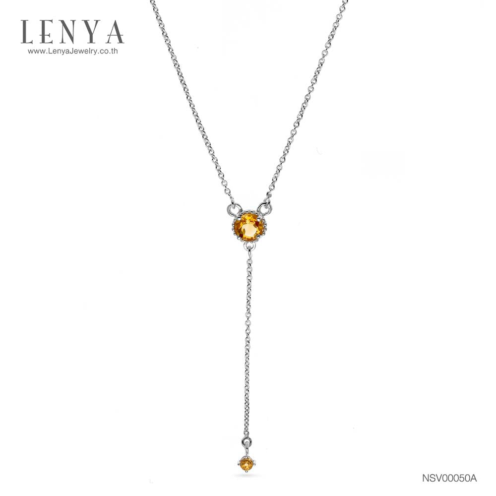 LENYA สร้อยคอเงินแท้ 925 ประดับพลอยสีเหลือง ซิทริน ( Citrine ) ชุบโรเดียม ดีไซน์เรียบหรู สไตล์เกาหลี ญี่ปุ่นเพิ่มเสน่ห์ความน่ารักสดใส ในตัวคุณ