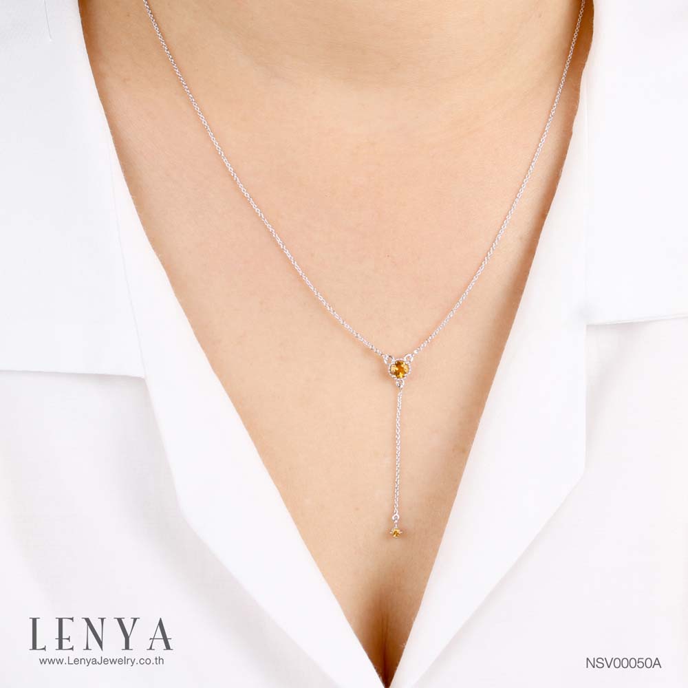 LENYA สร้อยคอเงินแท้ 925 ประดับพลอยสีเหลือง ซิทริน ( Citrine ) ชุบโรเดียม ดีไซน์เรียบหรู สไตล์เกาหลี ญี่ปุ่นเพิ่มเสน่ห์ความน่ารักสดใส ในตัวคุณ