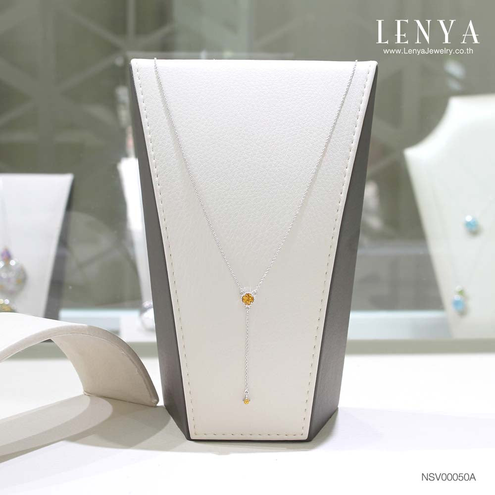 LENYA สร้อยคอเงินแท้ 925 ประดับพลอยสีเหลือง ซิทริน ( Citrine ) ชุบโรเดียม ดีไซน์เรียบหรู สไตล์เกาหลี ญี่ปุ่นเพิ่มเสน่ห์ความน่ารักสดใส ในตัวคุณ