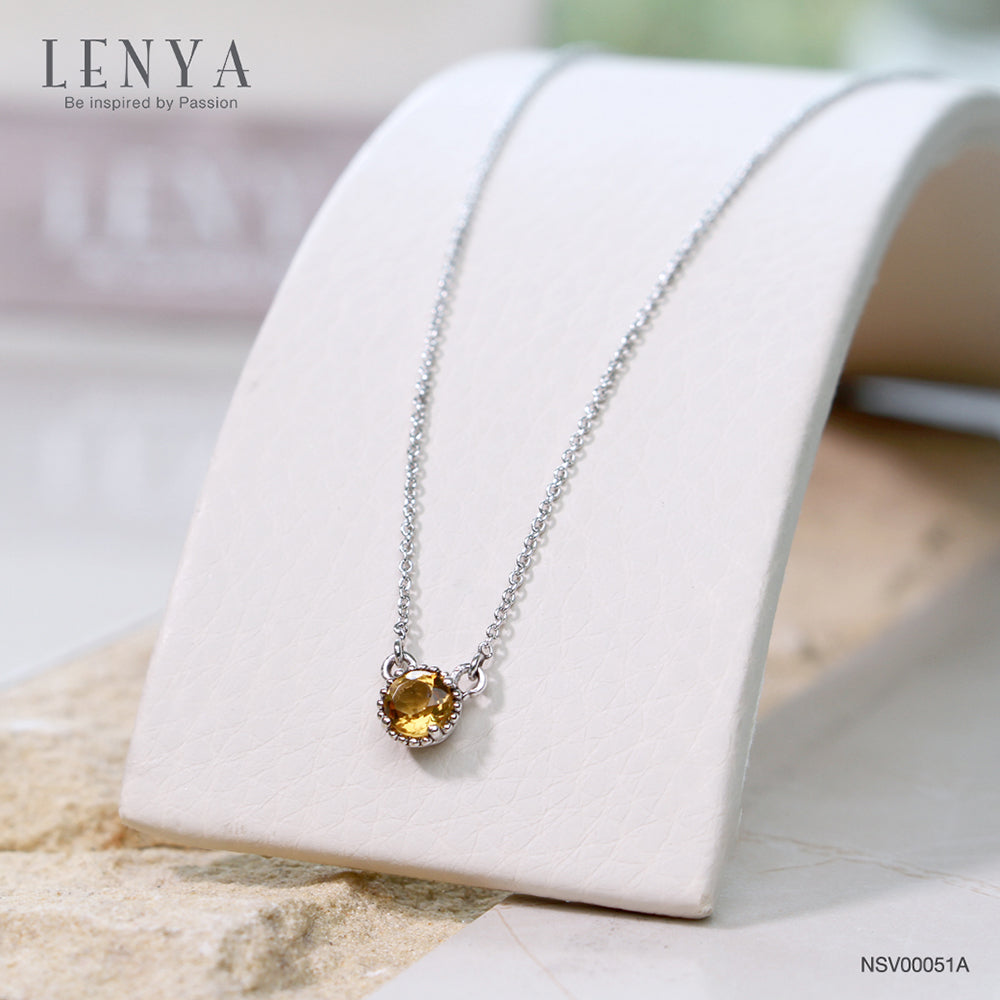 LENYA สร้อยคอเงินแท้ ประดับพลอยสีเหลือง ซิทริน ( Citrine ) ชุบโรเดียม ดีไซน์เรียบหรู สไตล์เกาหลี ญี่ปุ่นเพิ่มเสน่ห์ความน่ารักสดใส ในตัวคุณ