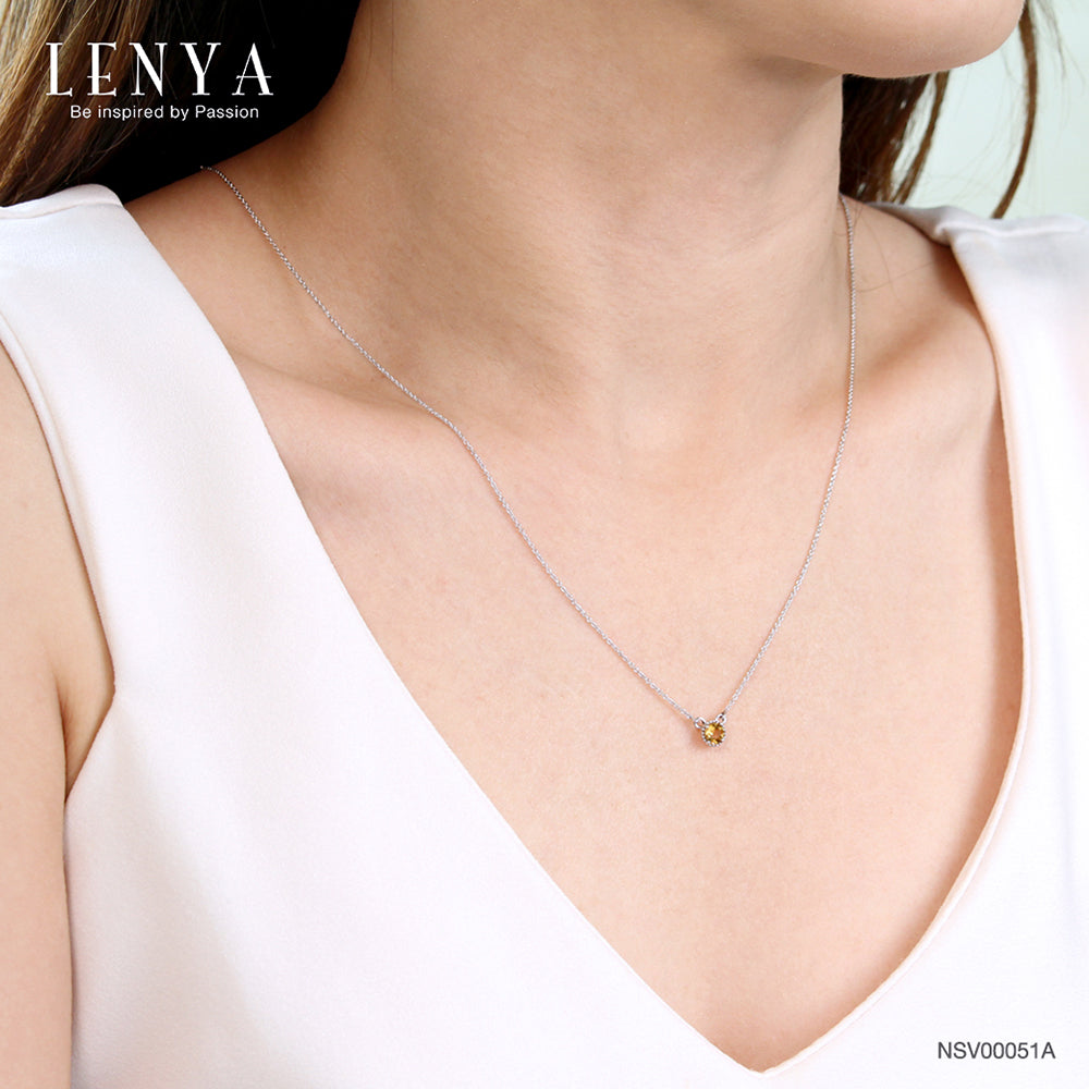 LENYA สร้อยคอเงินแท้ ประดับพลอยสีเหลือง ซิทริน ( Citrine ) ชุบโรเดียม ดีไซน์เรียบหรู สไตล์เกาหลี ญี่ปุ่นเพิ่มเสน่ห์ความน่ารักสดใส ในตัวคุณ
