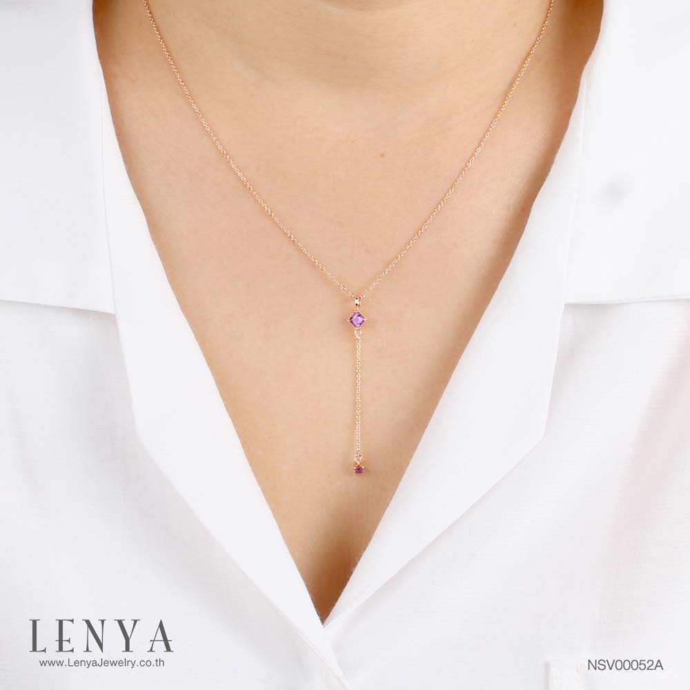 LENYA สร้อยคอเงินแท้ ประดับพลอย อเมทิสต์ ( Amethyst ) ดีไซน์เรียบหรู สไตล์เกาหลี ญี่ปุ่นเพิ่มเสน่ห์ความน่ารักสดใส ในตัวคุณ