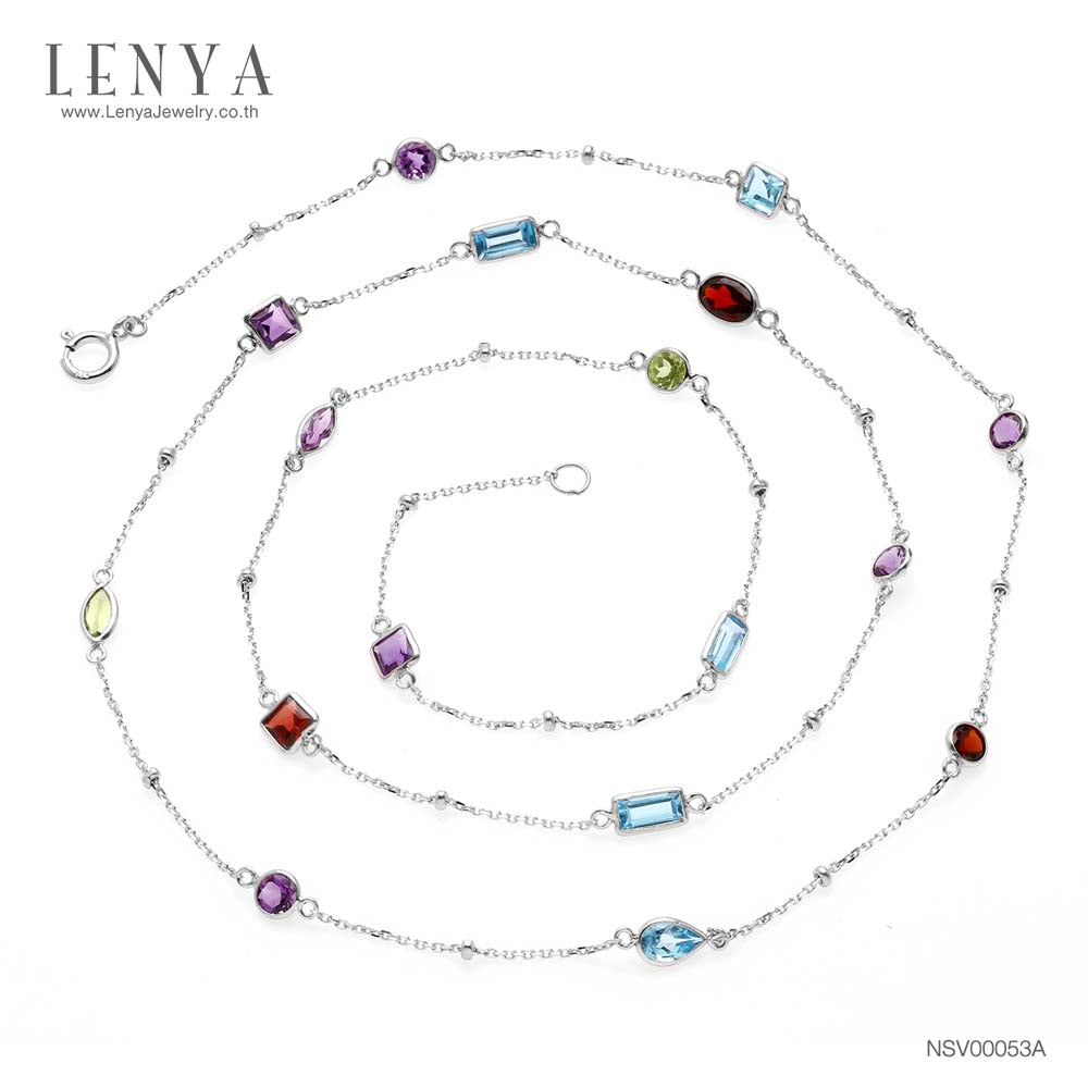 LENYA สร้อยคอเงินแท้ 925 ความยาว 27 นิ้ว  ประดับพลอยแท้หลากสี ผสมผสานกันอย่างลงตัว หรูหรา ควรค่าแก่การเป็นเจ้าของ