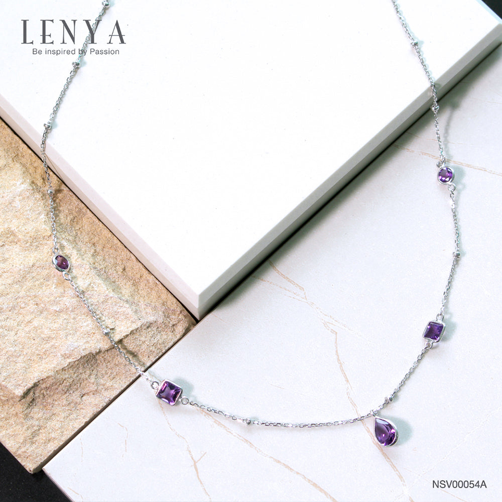 LENYA สร้อยคอเงินแท้ 925 ประดับพลอยอเมทิสต์  (Amethyst) หลายหลายรูปทรง ผสมผสานกันอย่างลงตัว หรูหราอย่างมีสไตล์