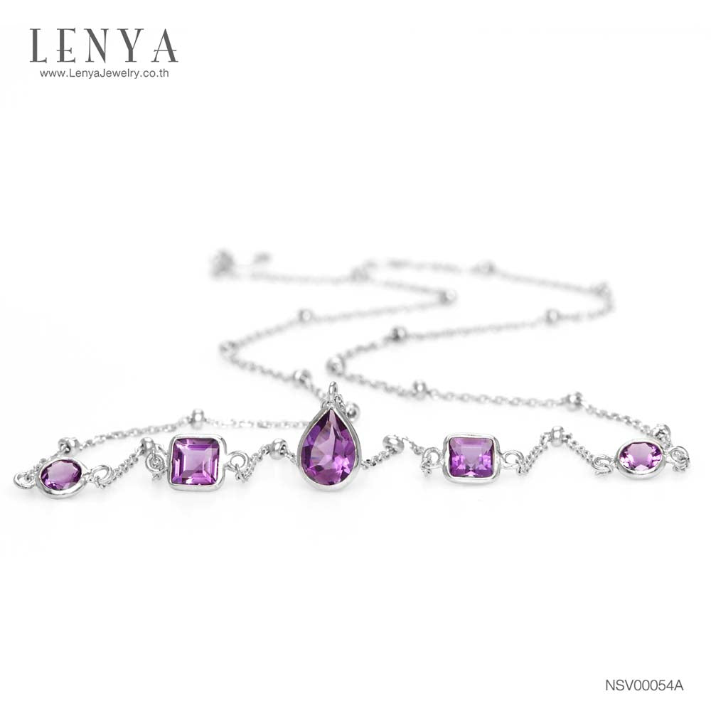 LENYA สร้อยคอเงินแท้ 925 ประดับพลอยอเมทิสต์  (Amethyst) หลายหลายรูปทรง ผสมผสานกันอย่างลงตัว หรูหราอย่างมีสไตล์