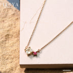 LENYA สร้อยคอเงินแท้ ชุบพิงค์โกล์ด ประดับ เลมอนควอตซ์ (Lemon Quartz) ทรงสี่เหลี่ยม และทับทิม