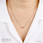 LENYA สร้อยคอเงินแท้ ชุบพิงค์โกล์ด ประดับ เลมอนควอตซ์ (Lemon Quartz) ทรงสี่เหลี่ยม และทับทิม