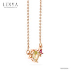 LENYA สร้อยคอเงินแท้ ชุบพิงค์โกล์ด ประดับ เลมอนควอตซ์ (Lemon Quartz) ทรงสี่เหลี่ยม และทับทิม
