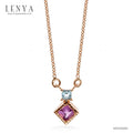 LENYA สร้อยคอเงินแท้ ชุบพิงค์โกลด์ ประดับอเมทีสต์ (Amethyst) และบลูโทแพซ (Blue Topaz) ทรงเหลี่ยม