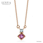 LENYA สร้อยคอเงินแท้ ชุบพิงค์โกลด์ ประดับอเมทีสต์ (Amethyst) และบลูโทแพซ (Blue Topaz) ทรงเหลี่ยม