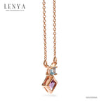 LENYA สร้อยคอเงินแท้ ชุบพิงค์โกลด์ ประดับอเมทีสต์ (Amethyst) และบลูโทแพซ (Blue Topaz) ทรงเหลี่ยม