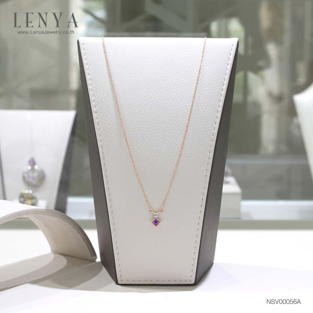 LENYA สร้อยคอเงินแท้ ชุบพิงค์โกลด์ ประดับอเมทีสต์ (Amethyst) และบลูโทแพซ (Blue Topaz) ทรงเหลี่ยม