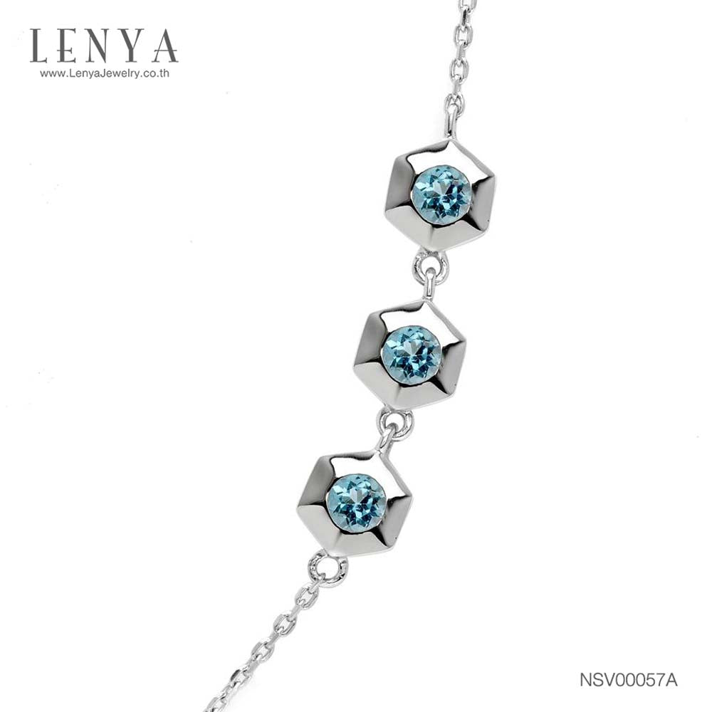LENYA สร้อยคอเงินแท้ 925 ชุบโรเดียม ประดับบลูโทแพซ (Blue topaz) ดีไซน์เรียบหรูไม่เหมือนใคร