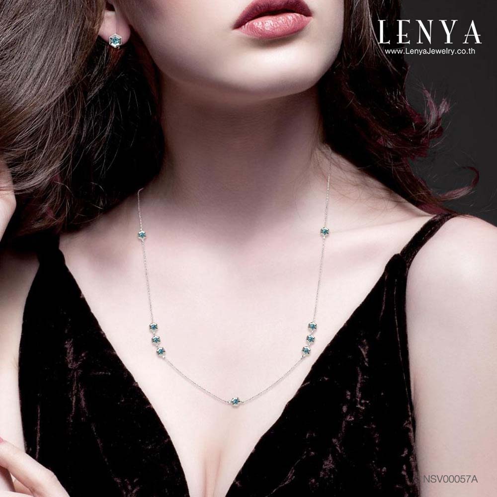 LENYA สร้อยคอเงินแท้ 925 ชุบโรเดียม ประดับบลูโทแพซ (Blue topaz) ดีไซน์เรียบหรูไม่เหมือนใคร