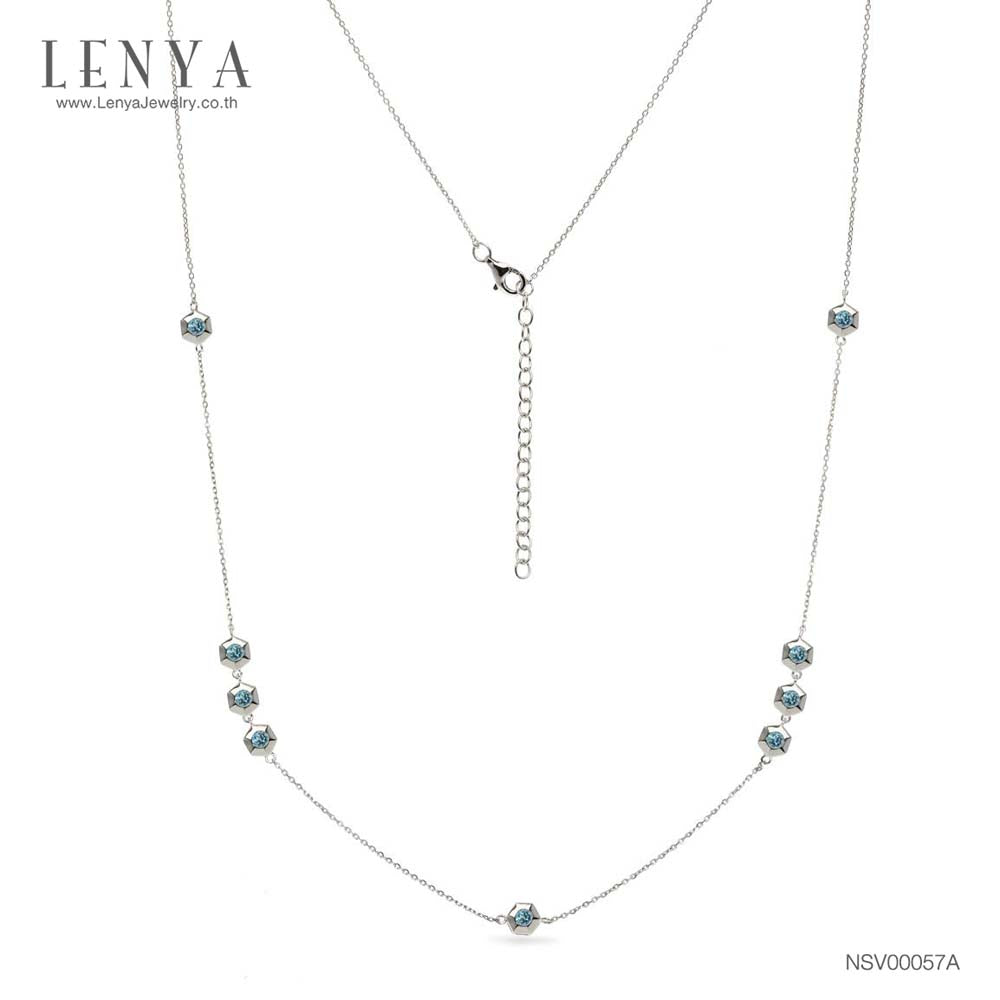 LENYA สร้อยคอเงินแท้ 925 ชุบโรเดียม ประดับบลูโทแพซ (Blue topaz) ดีไซน์เรียบหรูไม่เหมือนใคร