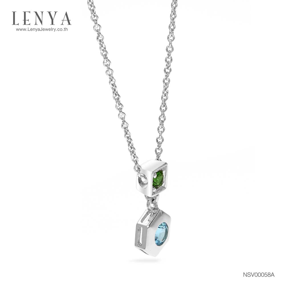 LENYA สร้อยคอพลอยบลูโทแพซ เสริมความมั่นใจ ชัดเจน ปัญญา ขนาด 3 มิล ตัวเรือนเงินแท้925 ชุบทองคำขาว