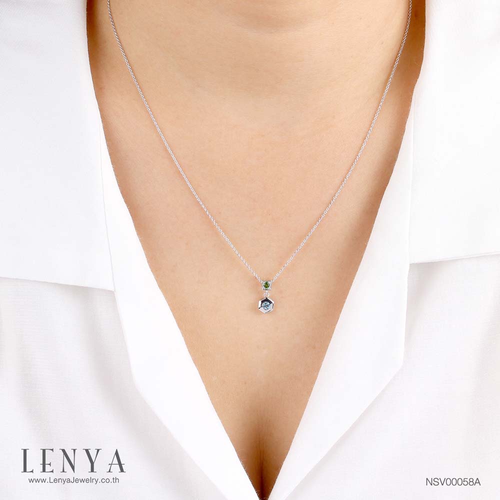 LENYA สร้อยคอพลอยบลูโทแพซ เสริมความมั่นใจ ชัดเจน ปัญญา ขนาด 3 มิล ตัวเรือนเงินแท้925 ชุบทองคำขาว