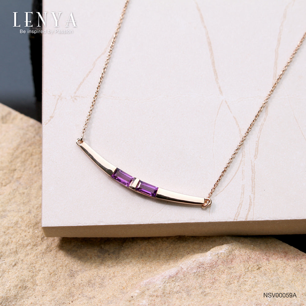 LENYA สร้อยคอเงินแท้ชุบพิงค์โกล์ด 18K ประดับอเมทีสต์ (Amethyst) ทรงบาเกต โฉบเฉี่ยวด้วยดีไซน์ที่ไม่มีใครเหมือน