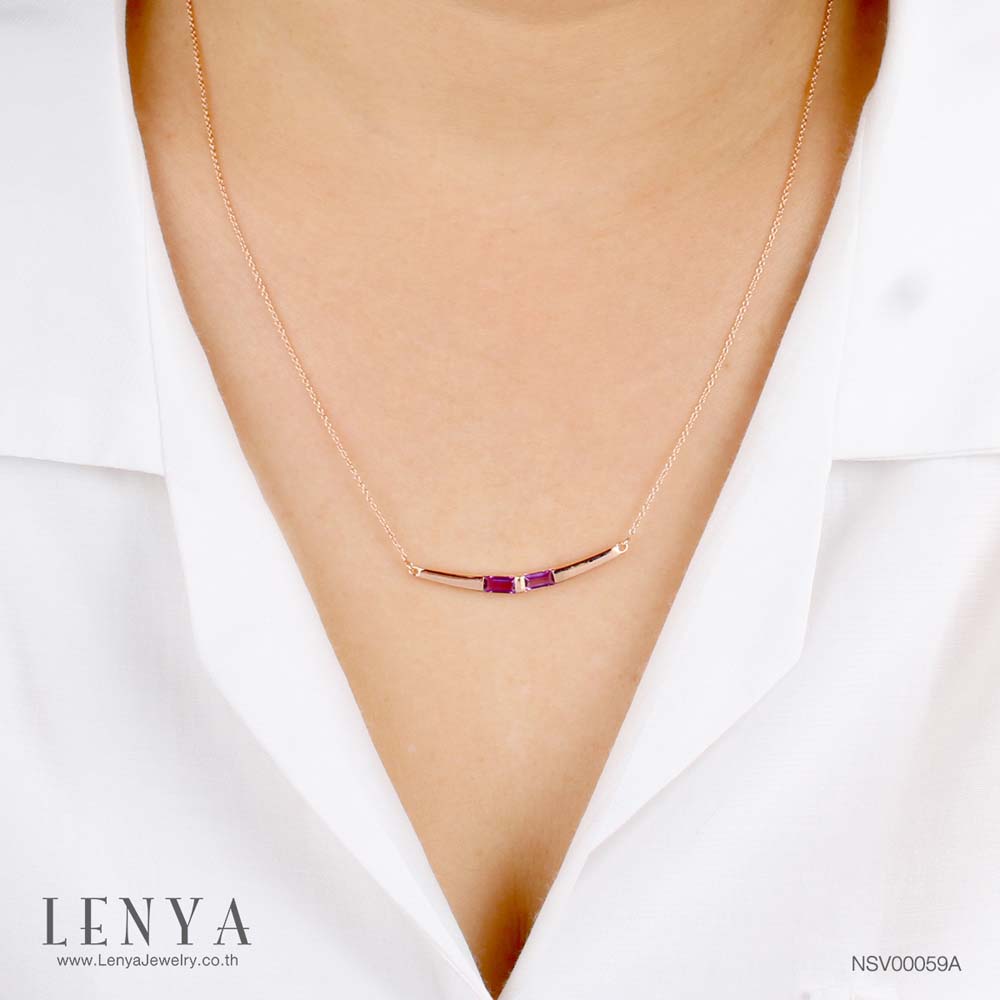 LENYA สร้อยคอเงินแท้ชุบพิงค์โกล์ด 18K ประดับอเมทีสต์ (Amethyst) ทรงบาเกต โฉบเฉี่ยวด้วยดีไซน์ที่ไม่มีใครเหมือน